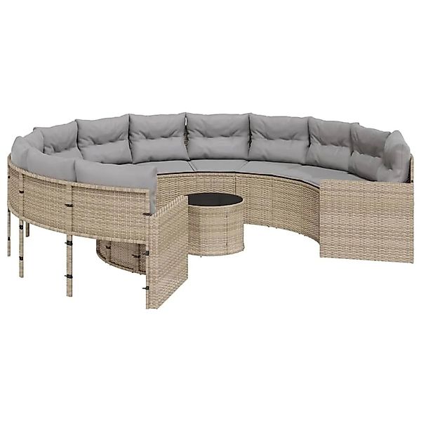 vidaXL Gartensofa mit Tisch und Kissen Rund Beige Poly-Rattan 3318537 günstig online kaufen
