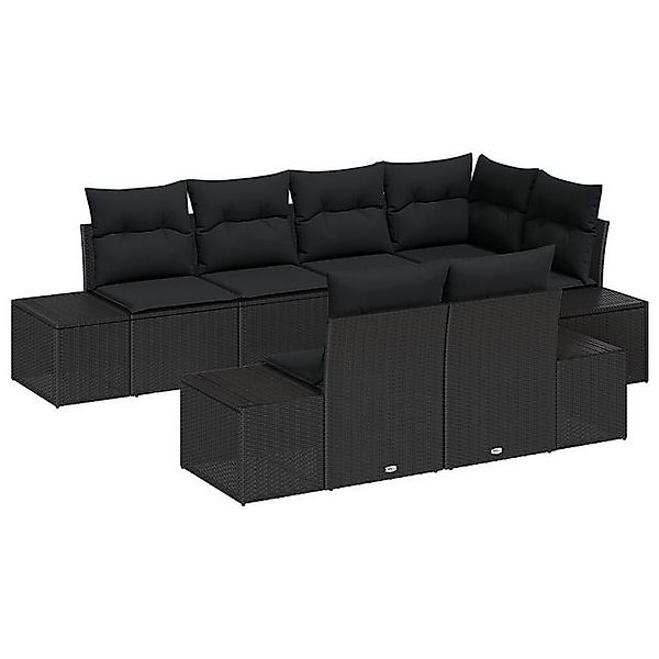 vidaXL Loungesofa 7-tlg. Garten-Sofagarnitur mit Kissen Schwarz Poly Rattan günstig online kaufen