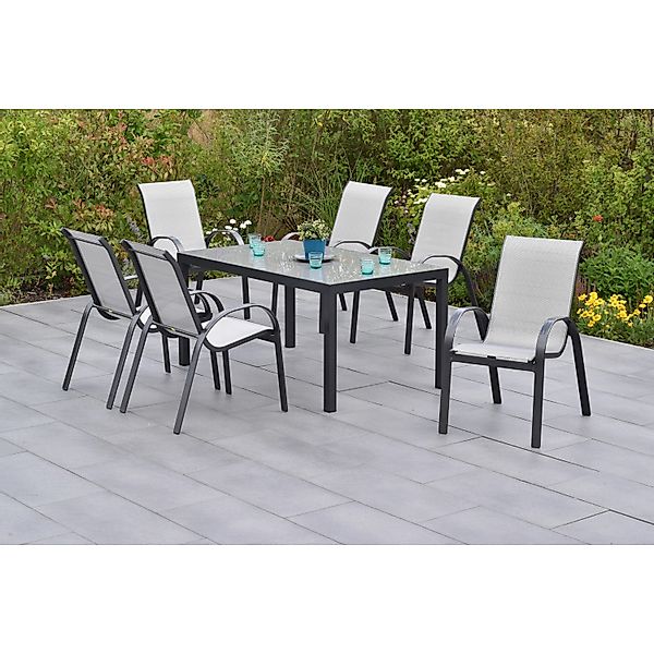 Merxx Amalfi Set 7-tlg. 6 Stapelsessel Gartentisch 150 x 90 cm Diamantbraun günstig online kaufen