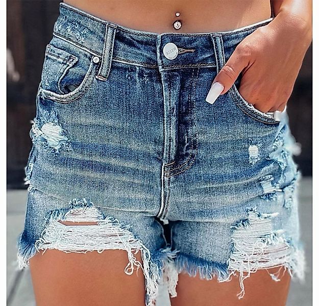 RUZU UG Dehnbund-Jeans Jeansshorts Sommer sexy Hottie zerrissene hoch taill günstig online kaufen