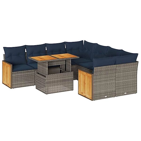 vidaXL 9-Tlg Garten-Sofagarnitur mit Kissen Grau Poly Rattan Akazie 3327694 günstig online kaufen