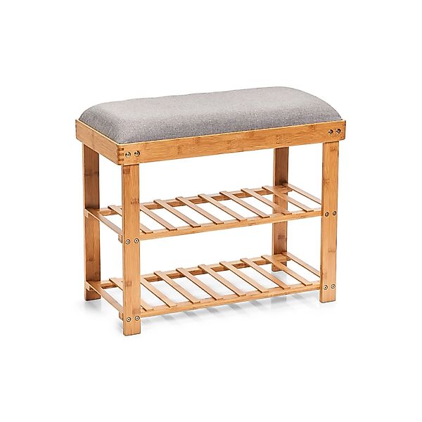 Zeller Schuhbank mit 2 Ablagen Bambus/Polyester 60 cm x 50 cm x 29 cm Grau günstig online kaufen