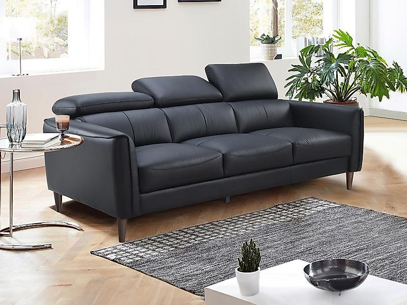 Sofa 3-Sitzer - Büffelleder - Schwarz - SALVI günstig online kaufen