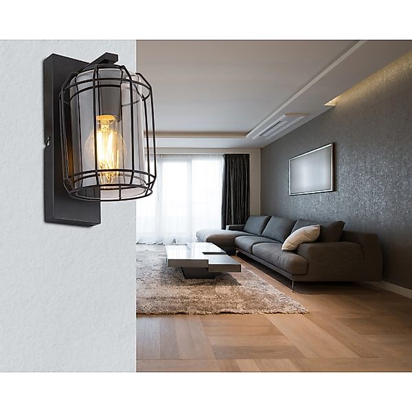 Globo Wandlampe Kammi 1-flammig Schwarz matt-Rauchfarben 130 x 250 mm günstig online kaufen