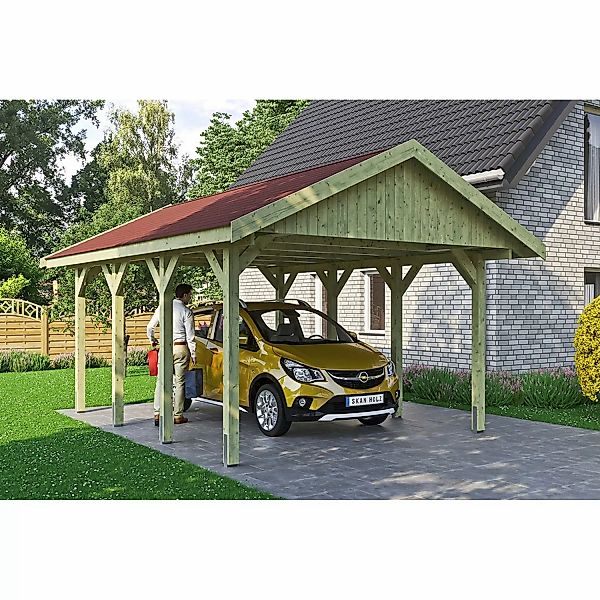 Satteldach-Carport Wallgau 430 x 600 cm rote Schindeln günstig online kaufen