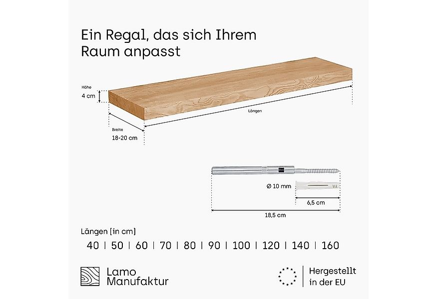 LAMO Manufaktur Wandregal Holz Gerade, Regal Farbe: Nussbaum, Invisible: Sc günstig online kaufen