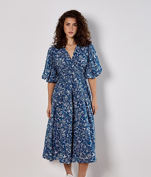 Apricot Druckkleid Gestuftes Midikleid, mit Rosenmuster günstig online kaufen