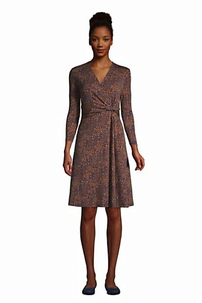 Gemustertes Jersey-Wickelkleid mit 3/4-Ärmeln, Damen, Größe: S Normal, Blau günstig online kaufen