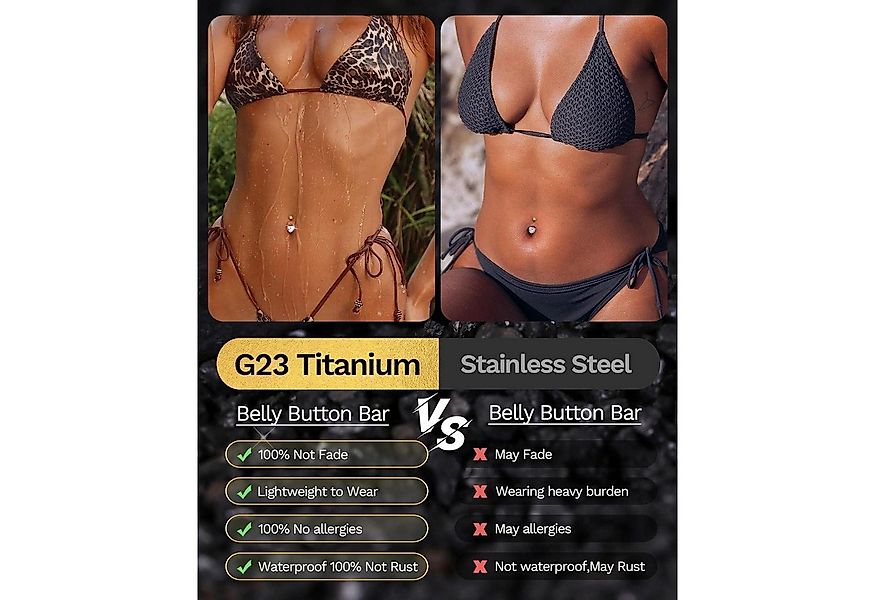 YADOCA Bauchnabelpiercing Bauchnabelpiercing Titan Silber Gold CZ 14G Lang günstig online kaufen