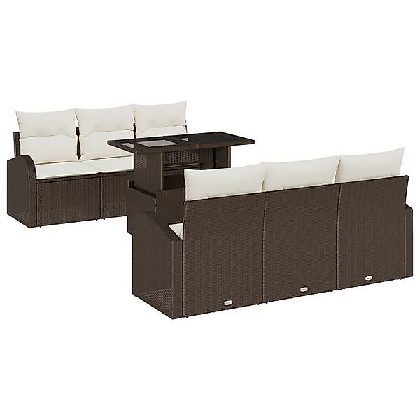 vidaXL Loungesofa 7-teiliges Garten Sofa Set mit Kissen in Braun Poly Ratta günstig online kaufen
