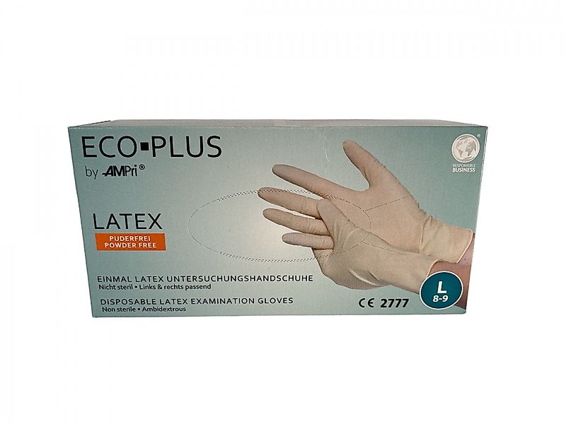 AMPri Latexhandschuhe Eco-Plus Latexhandschuh, weiß, puderfrei günstig online kaufen