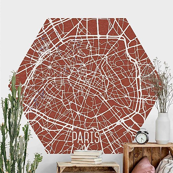 Hexagon Fototapete selbstklebend Stadtplan Paris - Retro günstig online kaufen