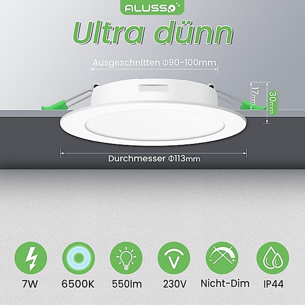 ALUSSO LED Einbaustrahler 6er-Set, IP44 Ultraflacher günstig online kaufen