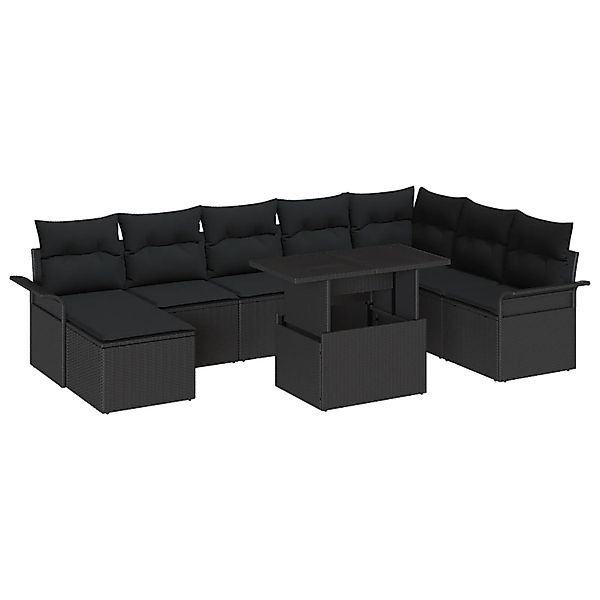 vidaXL Garten-Sofa-Set mit Kissen mit Speicher 9-Tlg Schwarz 3357076 günstig online kaufen