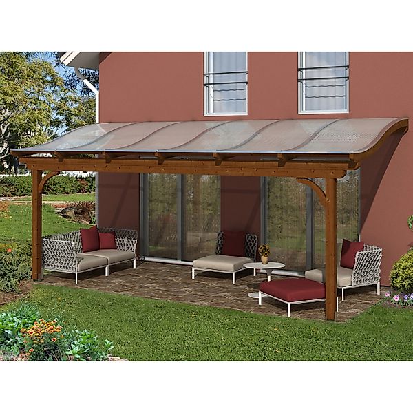 Skan Holz Terrassenüberdachung Verona 648 x 389 cm Leimholz Nussbaum günstig online kaufen