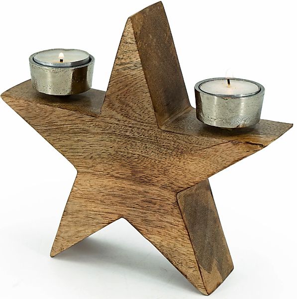 NOOR LIVING Kerzenhalter "STERN, Teelichthalter aus Holz und Metall", (1 St günstig online kaufen