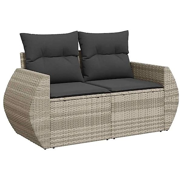 vidaXL Gartensofa mit Kissen 2-Sitzer Hellgrau Poly Rattan 366186 günstig online kaufen