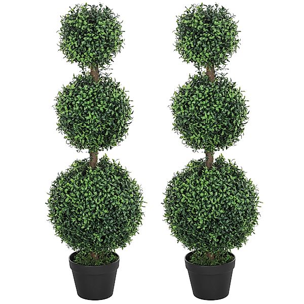 HOMCOM 2er-Set künstliche Bäume 101,6 cm künstliche Pflanzen PE 3 kugelförm günstig online kaufen