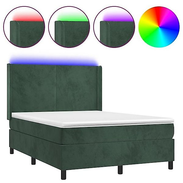 vidaXL Bettgestell Boxspringbett mit Matratze LED Dunkelgrün 140x190 cm Sam günstig online kaufen