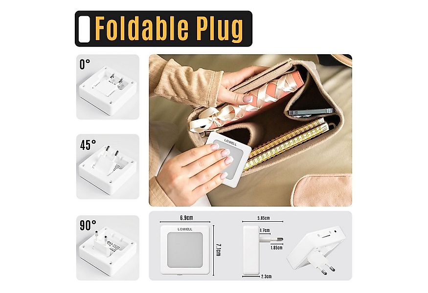 LQWELL LED Steckdosenleuchte Nachtlicht Steckdose Faltbar mit Dämmerungssen günstig online kaufen