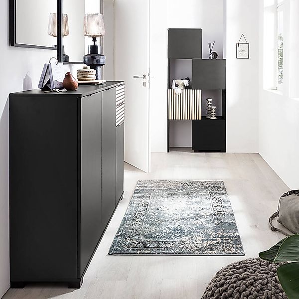 Garderoben Set 2-teilig modern in schwarz matt mit Eiche Natur ALTAMURA-80 günstig online kaufen