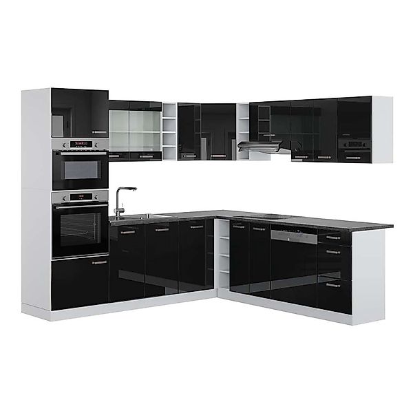 Vicco R-Line Einbauküche in L-Form Schwarz Hochglanz/Weiß 237 x 247 cm AP A günstig online kaufen