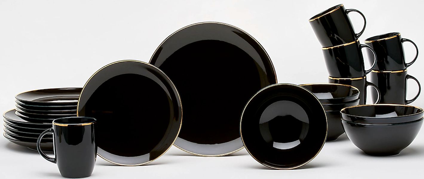 van Well Kombiservice "Geschirr-Set, Service Glamour Black" mit einem goldf günstig online kaufen
