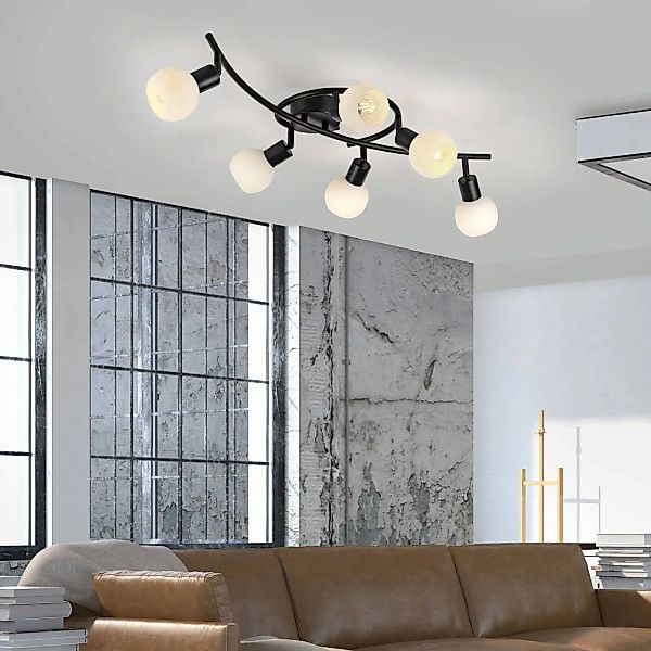 JUST LIGHT. Deckenleuchte Loki, 6-fl., schwarz, Eisen, Glas günstig online kaufen