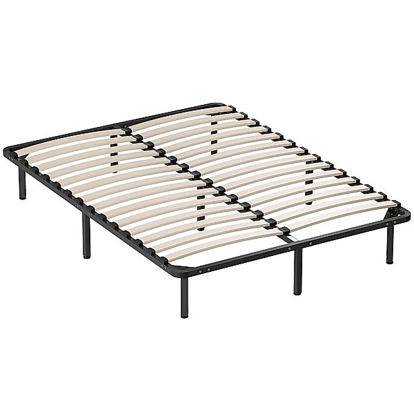 HOMCOM Bettrahmen 140 x 190 cm, 2‑Personen-Bett mit Massivholzlatten und Fü günstig online kaufen
