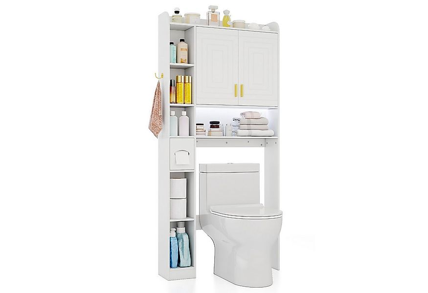 COSTWAY Badregal, Toilettenregal mit LED, Taschentuchbox, 7 Fächern 171cm günstig online kaufen