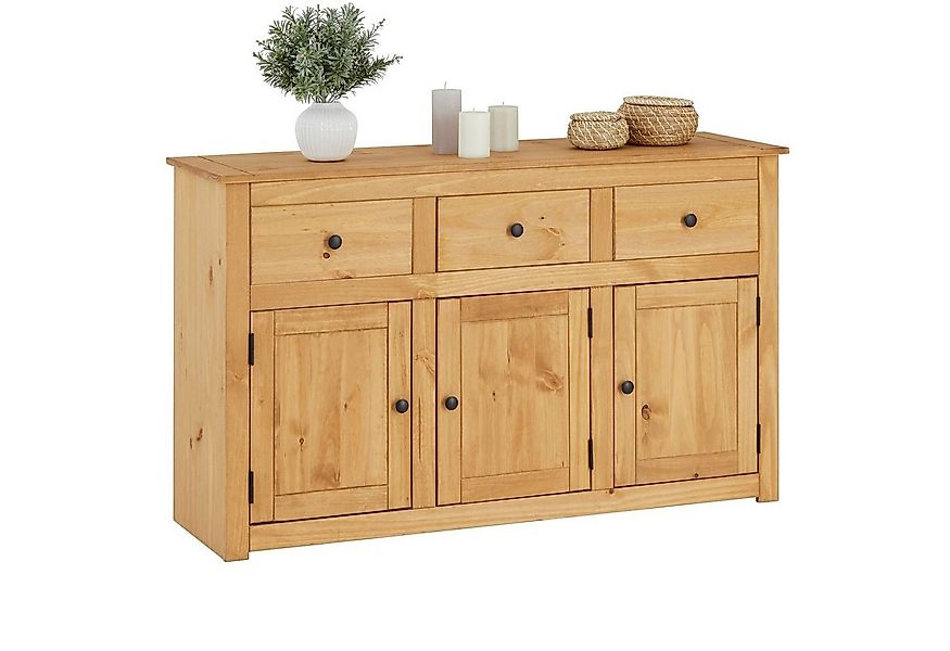CARO-Möbel Sideboard CANCUN, Kommode aus Kiefer Massivholz 3 Türen & Schubl günstig online kaufen