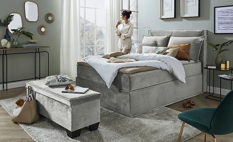 Boxi Boxspringbett 140 x 200 cm mit trendigem Keder Boxi Urban ¦ grau ¦ Maß günstig online kaufen