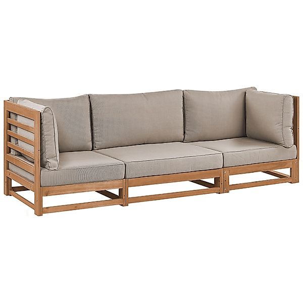 Beliani Gartensofa Heller Holzfarbton Grau Beige 75x235x72 günstig online kaufen