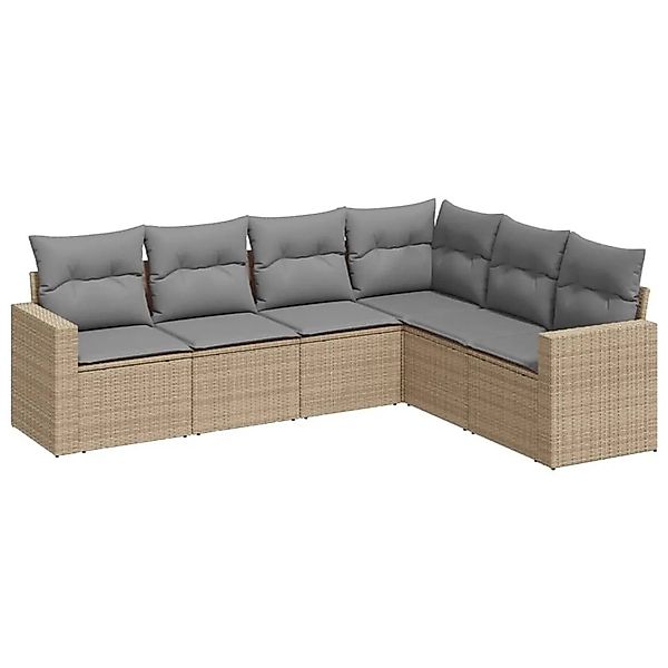 vidaXL 6-Tlg Garten-Sofagarnitur mit Kissen Beige Poly Rattan 3251346 günstig online kaufen