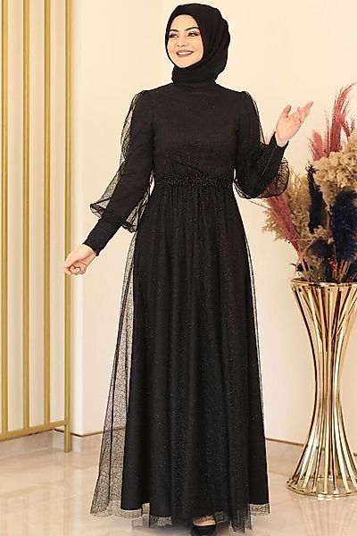 fashionshowcase Abendkleid silbriges Tüllkleid Abiye Abaya günstig online kaufen