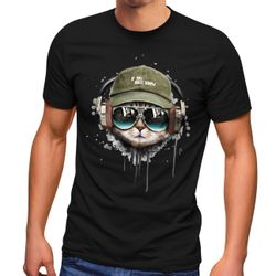Neverless Print-Shirt Herren T-Shirt Katzen-Motiv cool günstig online kaufen