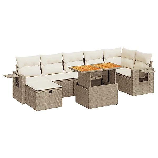 vidaXL 5-Tlg Garten-Sofagarnitur mit Kissen Beige Poly Rattan Akazie 332803 günstig online kaufen