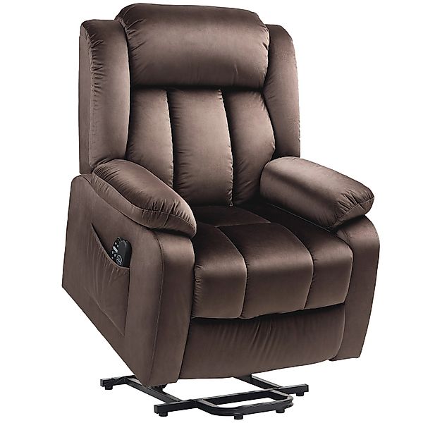 HOMCOM Fernsehsessel mit Aufstehhilfe Samt Stahl Braun 88B x 95T x 106H cm günstig online kaufen