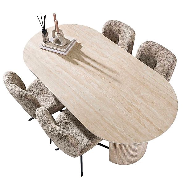 Vintagehaus Esstisch Retro Oval Travertin Keramik günstig online kaufen