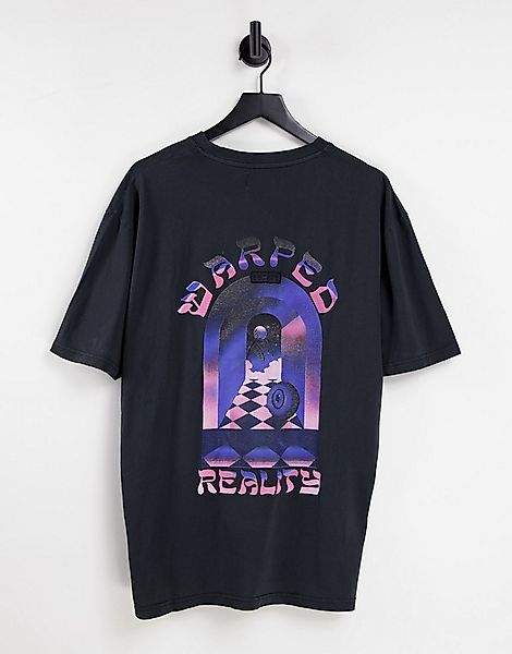 Topman – T-Shirt in verwaschenem Schwarz mit „Warped”-Print auf Vorder- und günstig online kaufen