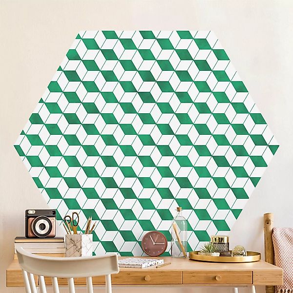 Hexagon Mustertapete selbstklebend Würfel Muster in 3D günstig online kaufen