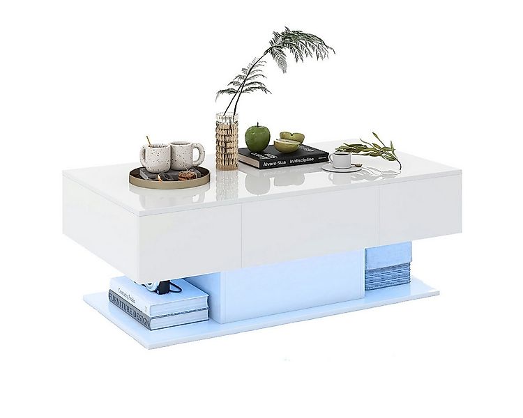 COSTWAY Couchtisch, LED, Hochglanz, 20 Farben einstellbar, mit Stauraum, We günstig online kaufen