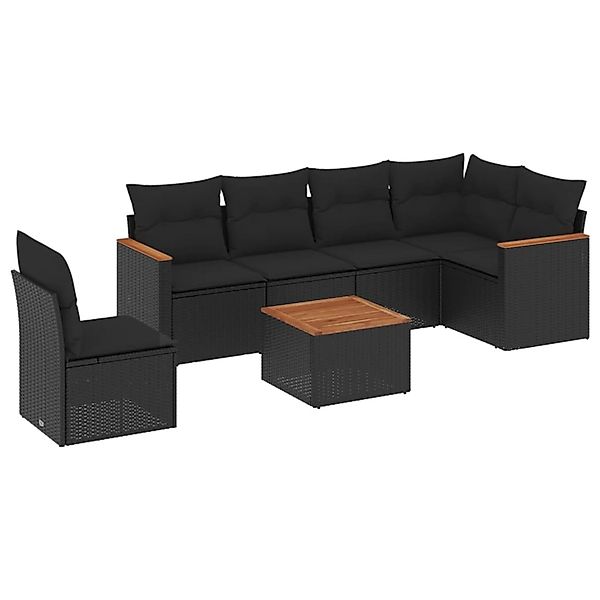vidaXL 7-Tlg Garten-Sofagarnitur mit Kissen Schwarz Poly Rattan 3258422 günstig online kaufen