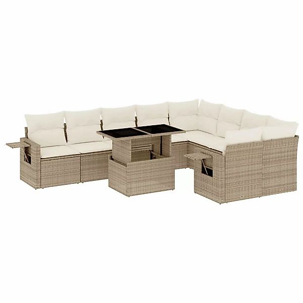 vidaXL 10-tlg Garten-Sofagarnitur mit Kissen Beige Poly Rattan Modell 238 günstig online kaufen