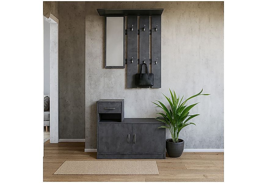 HTI-Living Garderobe Garderobe Beton mit Spiegel Schrank und Ablage (Set, 2 günstig online kaufen