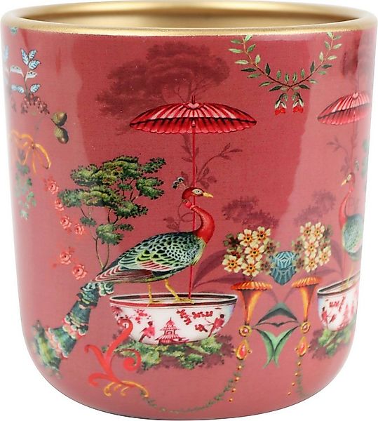 FURNARO Übertopf, mit asiatischem Pfauenmotiv in rot aus Metall ca. ø12x13c günstig online kaufen