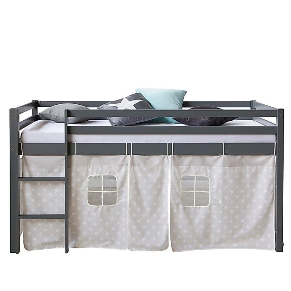 Homestyle4u Hochbett 90x200 mit Vorhang in Grau Sterne 1875 günstig online kaufen