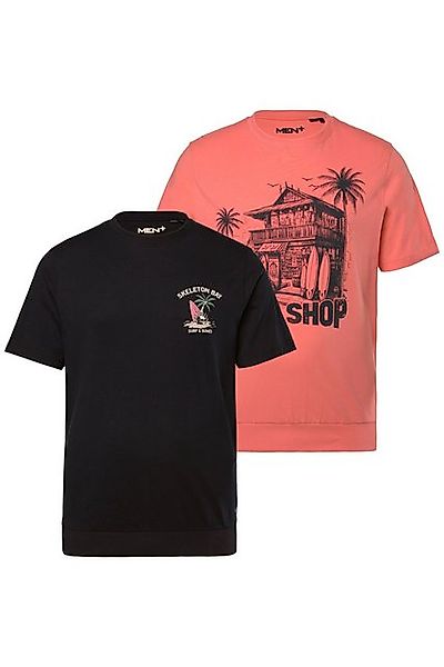 Men Plus T-Shirt Men+ T-Shirts im 2er-Pack Bauchfit Halbarm Print günstig online kaufen