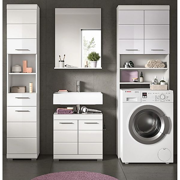 Inn.Furn Badmöbel Set in Weiß Hochglanz 4-teilig 190 cm Shawn günstig online kaufen