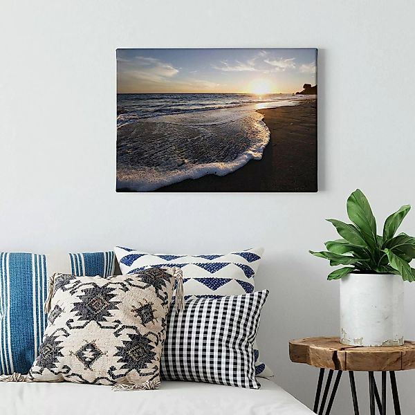 Bricoflor Leinwand Bild Mit Meer Am Strand See Wandbild Mit Sonnenuntergang günstig online kaufen